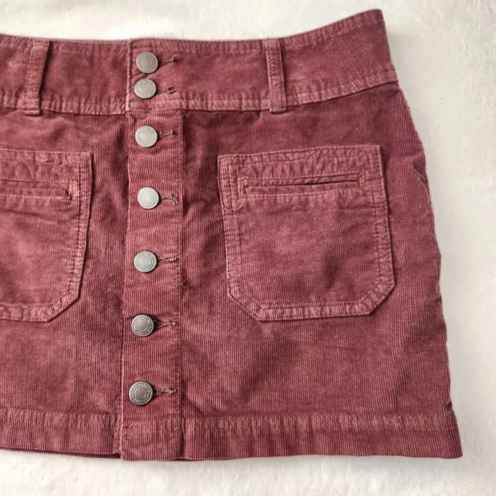 Free People‎ Joanie Brown Corduroy Skirt Size 26 Button Front Mini Cargo Grunge